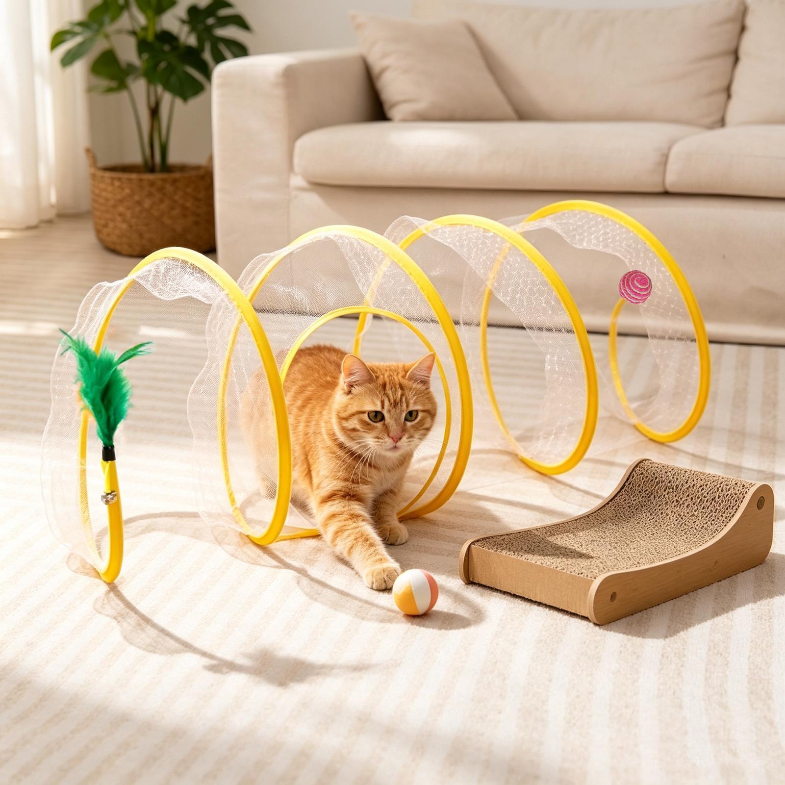 Interactive Cat Toy - Mainan Kucing Terowongan Spiral Lipat Interaktif